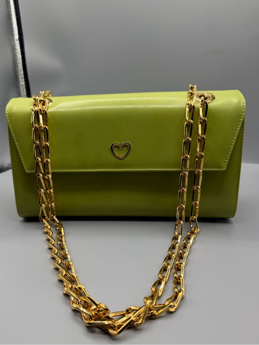 Cruciani Lime Green Shoulder Bag with Gold Chain